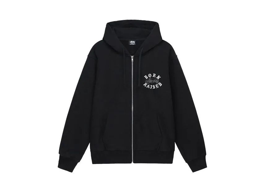 Stussy Born x Raised Logo Zip Hoodie Black