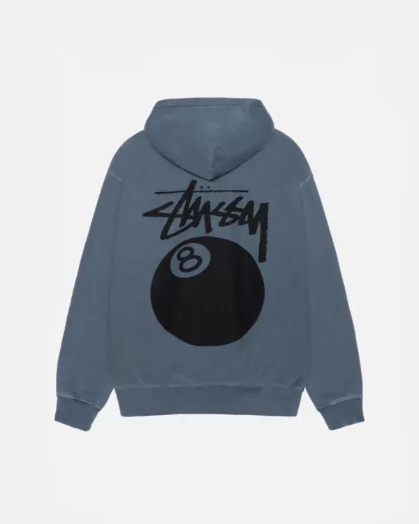 STUSSY 8 BALL HOODIE PIGMENT DYED BLUE