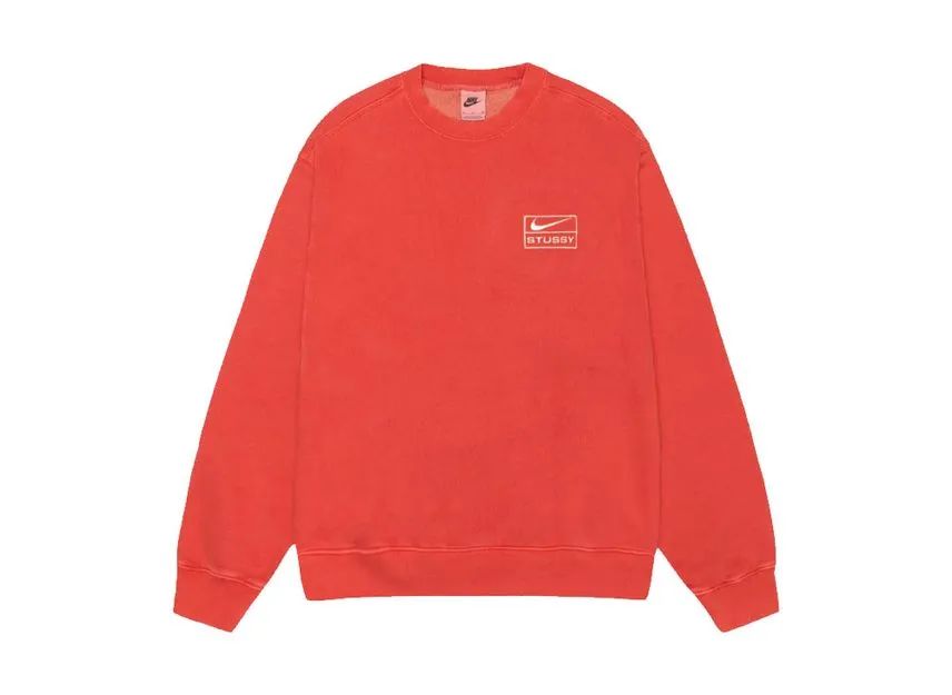 Nike x Stussy Pigment Dyed Fleece Crew Habanelo Red