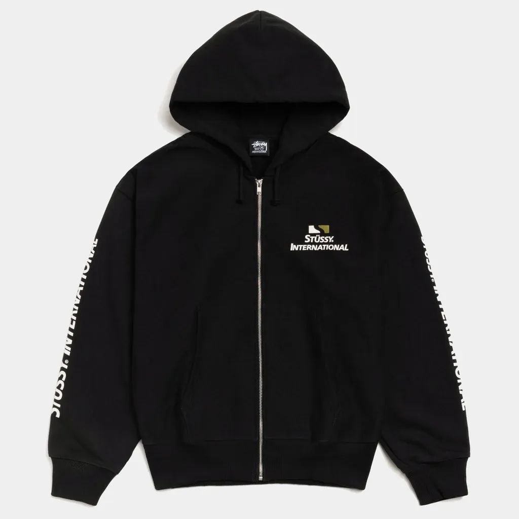 STUSSY INTERNATIONAL ZIP HOODIE – BLACK