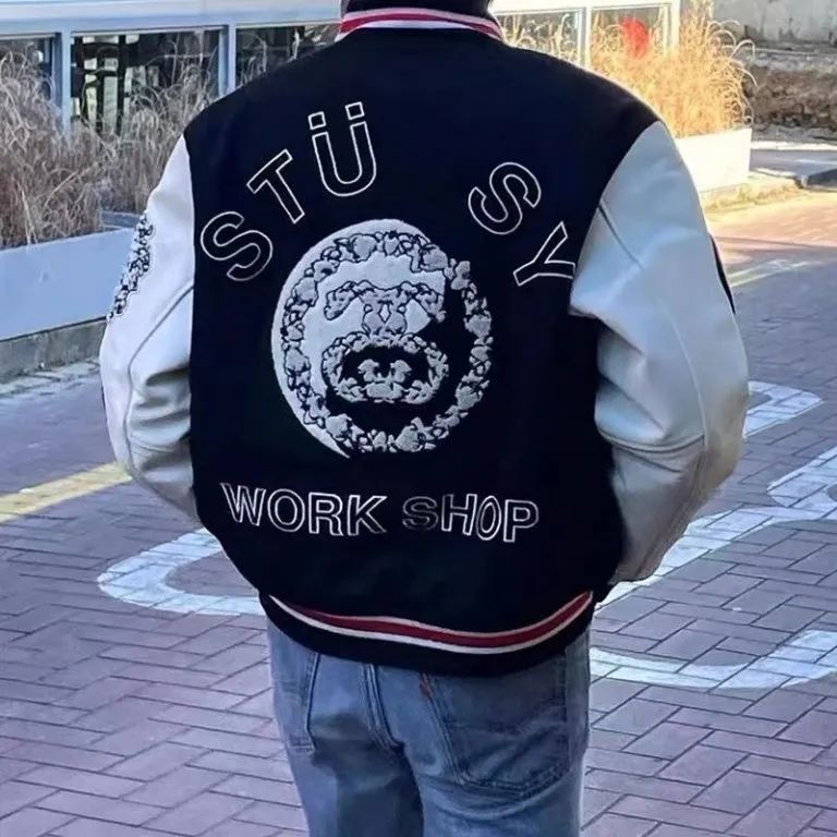 Stussy ss logo puffer letterman varsity jacket