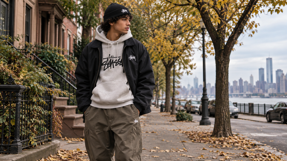 Stussy Clothing editorial image: How to Layer Stussy Hoodies and Jackets for Transitional Weather