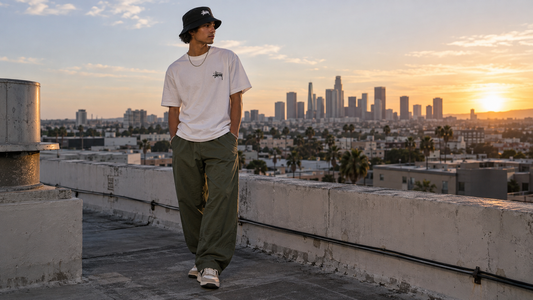 Stussy Clothing editorial image: Bucket Hats and Headwear: Finishing a Stussy Outfit Without Overdoing It