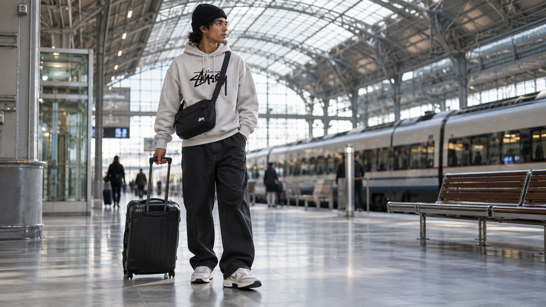 Stussy Clothing editorial image: Travel-Ready Stussy: A Comfortable Streetwear Capsule for Long Days