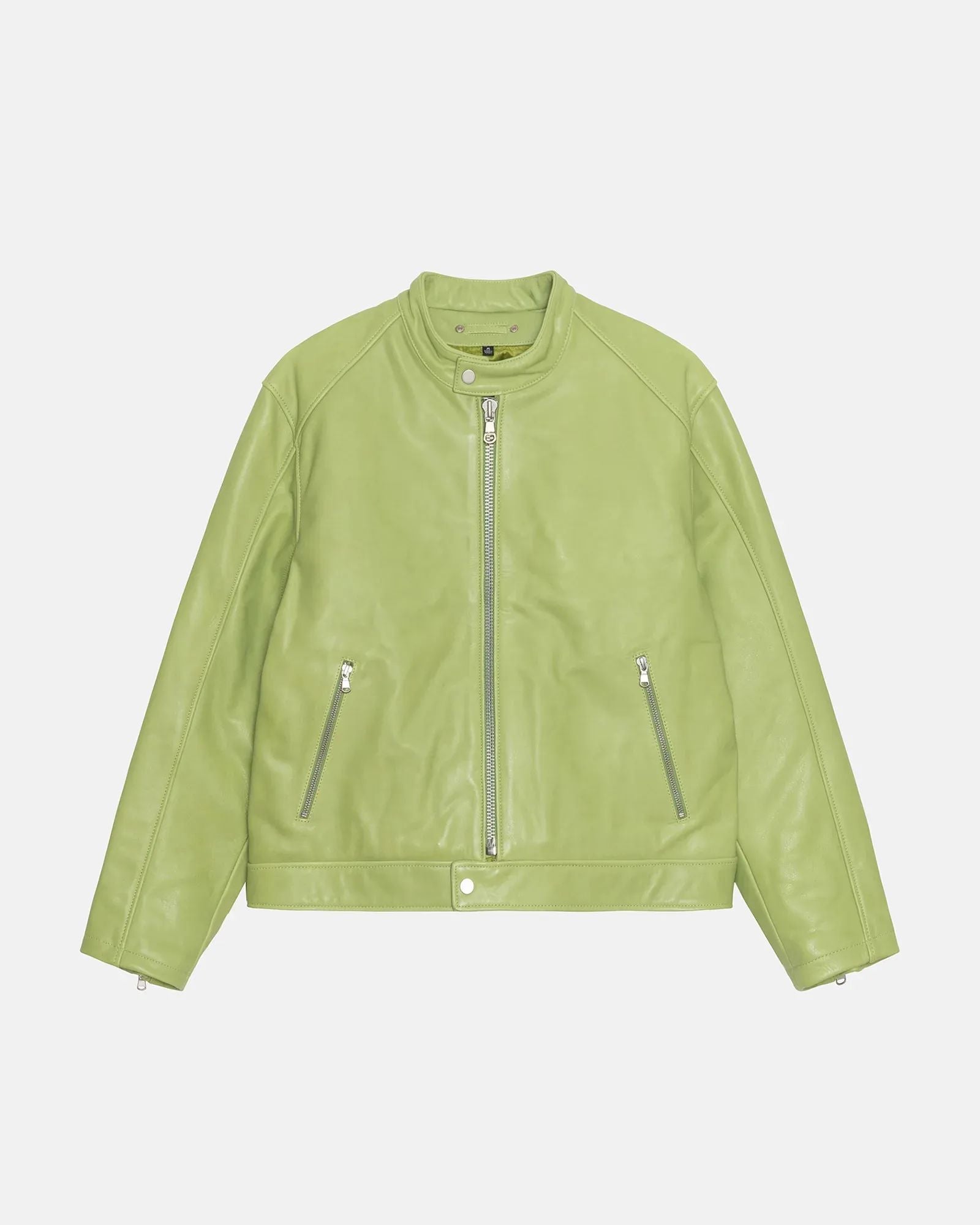Stussy Cafe Racer Leather Jacket Green