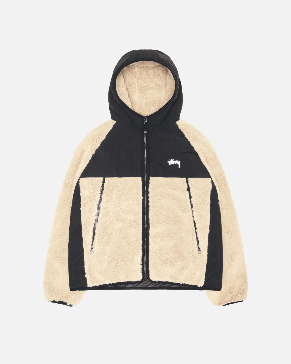 Stussy Sherpa Paneled Hooded Jacket Beige