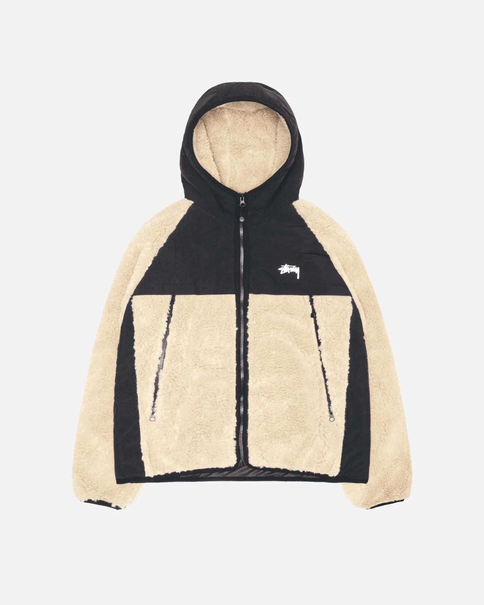 Stussy Sherpa Paneled Hooded Jacket Beige
