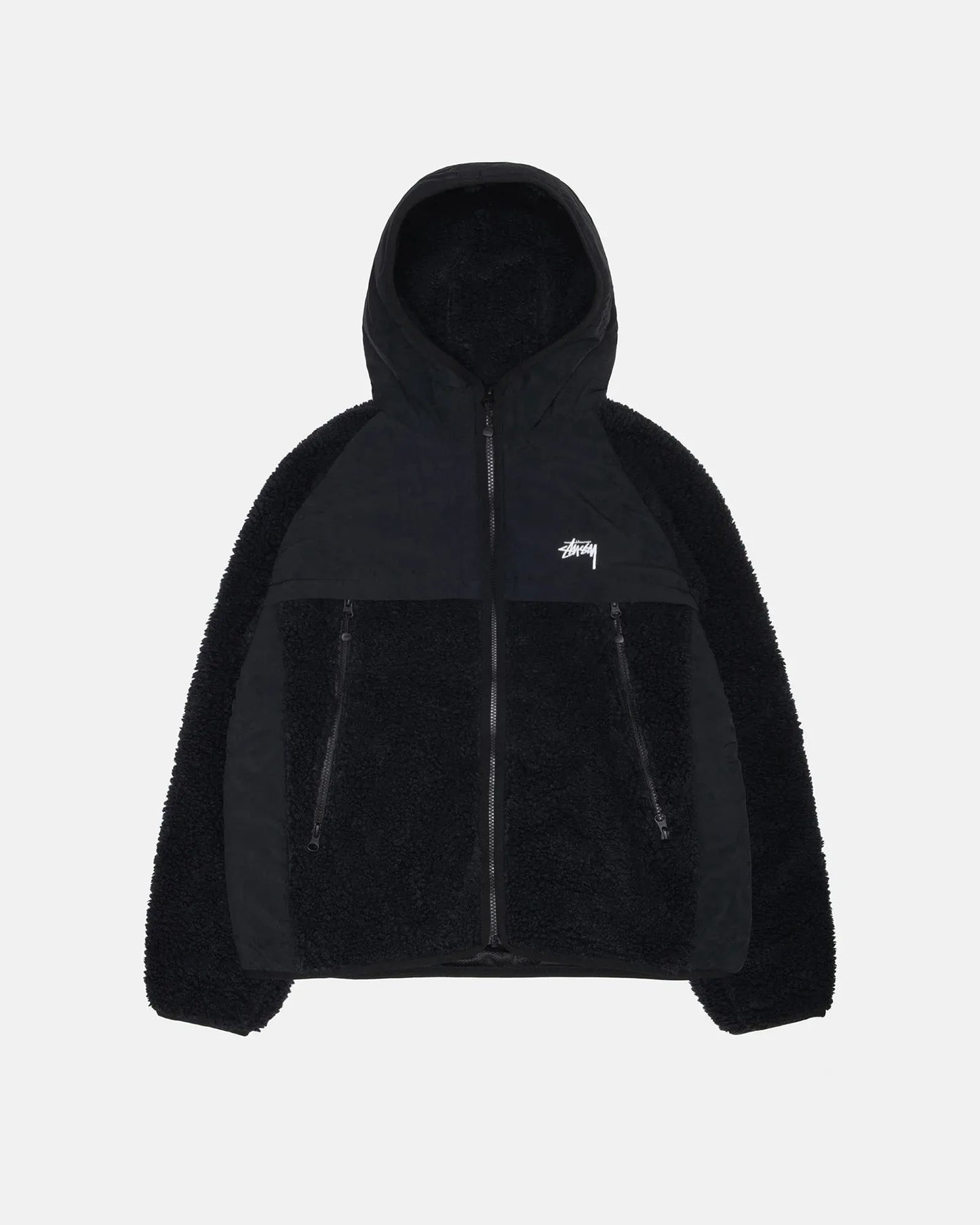 Stussy Sherpa Paneled Hooded Jacket Black