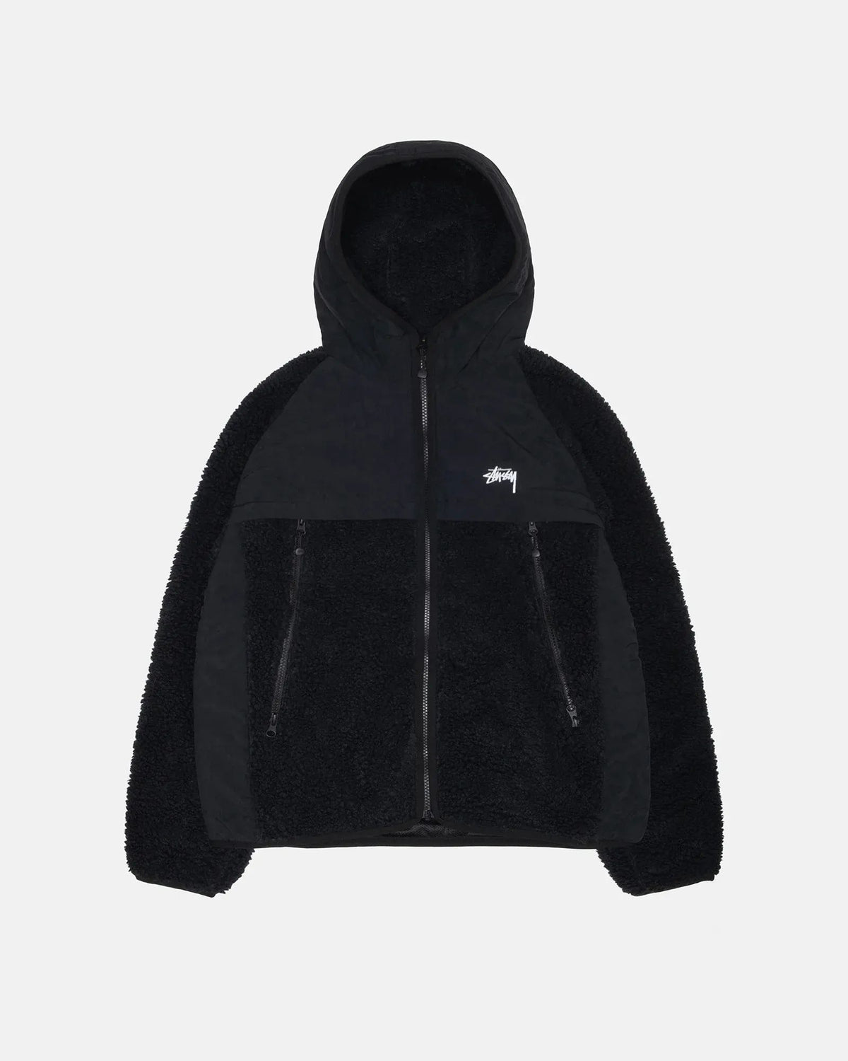 Stussy Sherpa Paneled Hooded Jacket Black
