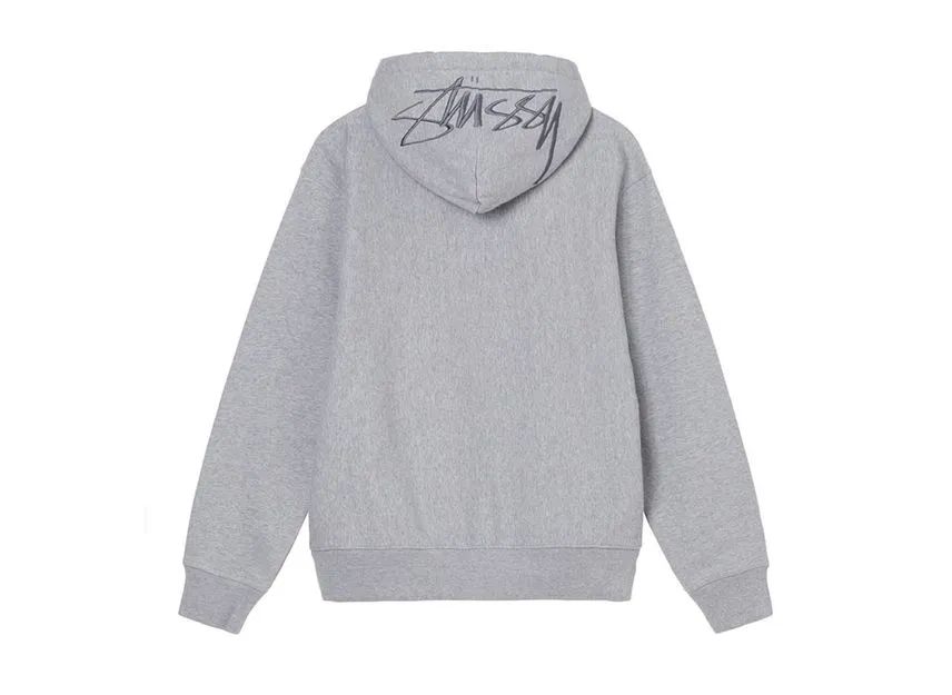 Stussy Back Hood Embroidered Hoodie Grey Heather
