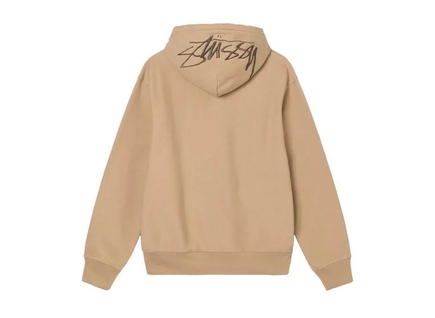 Stussy Back Hood Embroidered Hoodie Beige