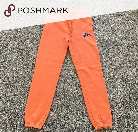 New Stussy Logo Orange Sherbert Sweatpants SZ XS
