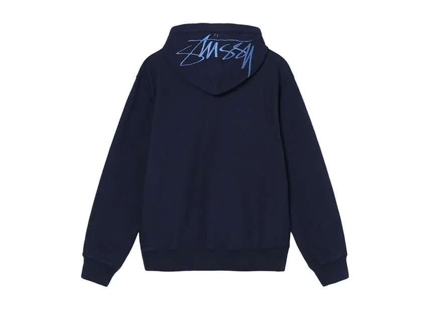 Stussy Back Hood Embroidered Hoodie Navy