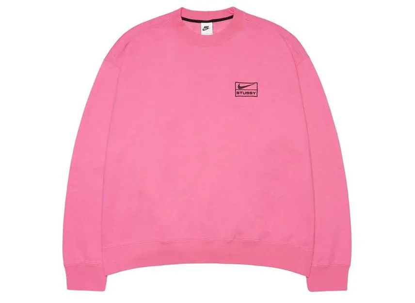 Stussy × Nike NRG Washed Fleece Crew Pink